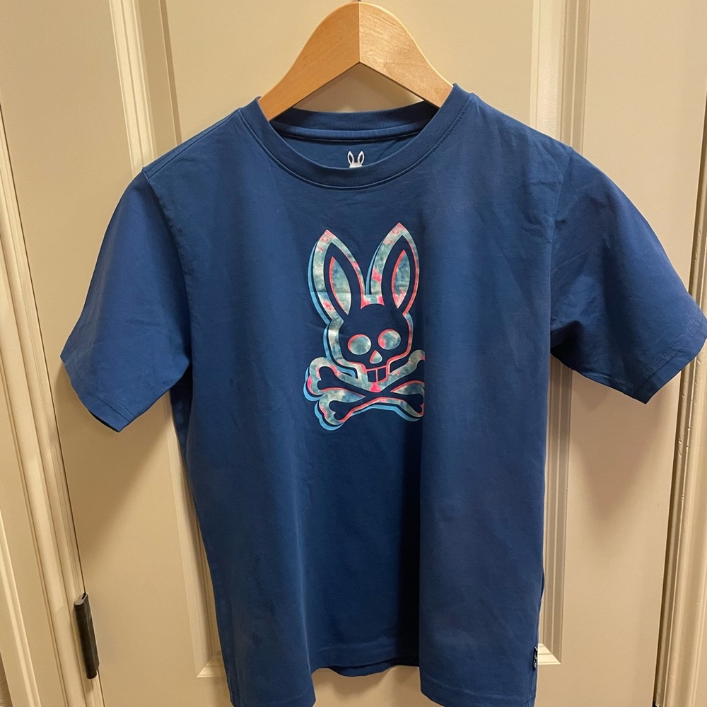 Kids Psycho Bunny Blue Short Sleeve Tee with Colorful Bunny Size: Large 15/16